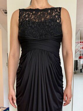 Black Lace Illusion Back High neck Ruched Mermaid Gown Formal